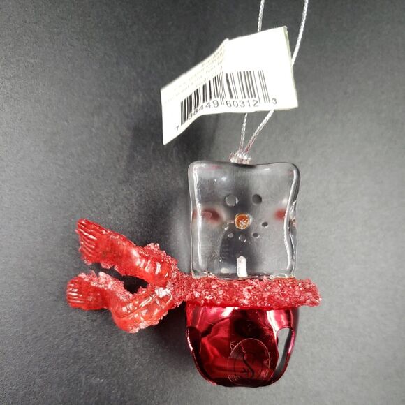 Jingle Bell Snowman Christmas Ornament Clear Acrylic Ice Cube Cannon Falls Vtg - Picture 2 of 14